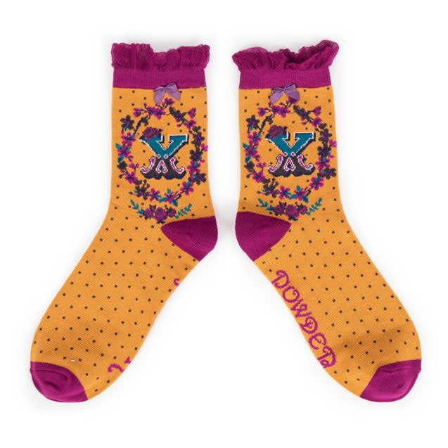 Powder Alphabet Ankle Socks - X