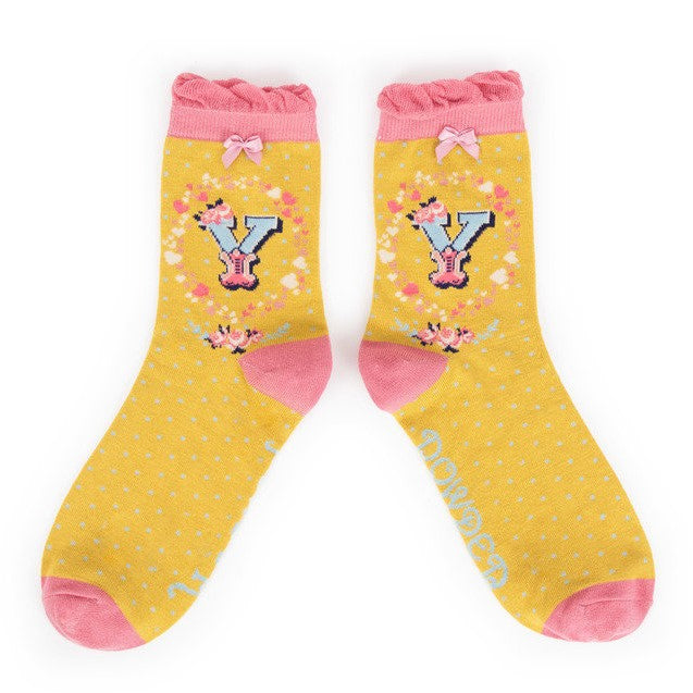 Powder Alphabet Ankle Socks - Y