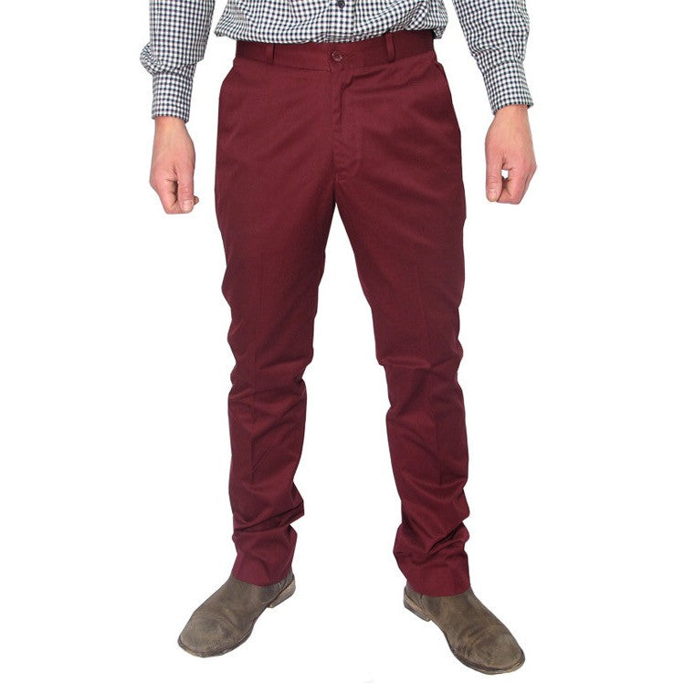 Mens Sta Prest Trousers Burgundy Red