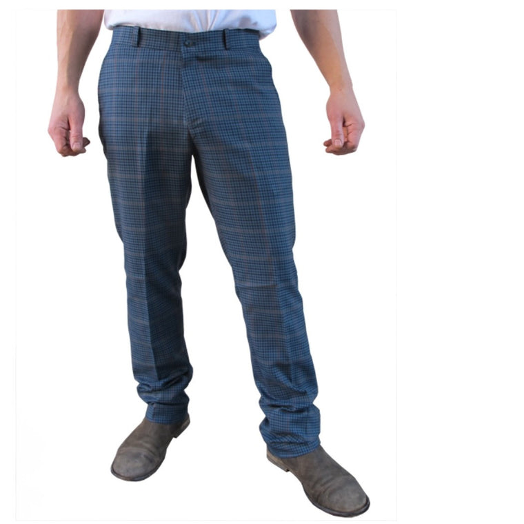 Mens Sta Prest Trousers Heritage Tweed Check Blue