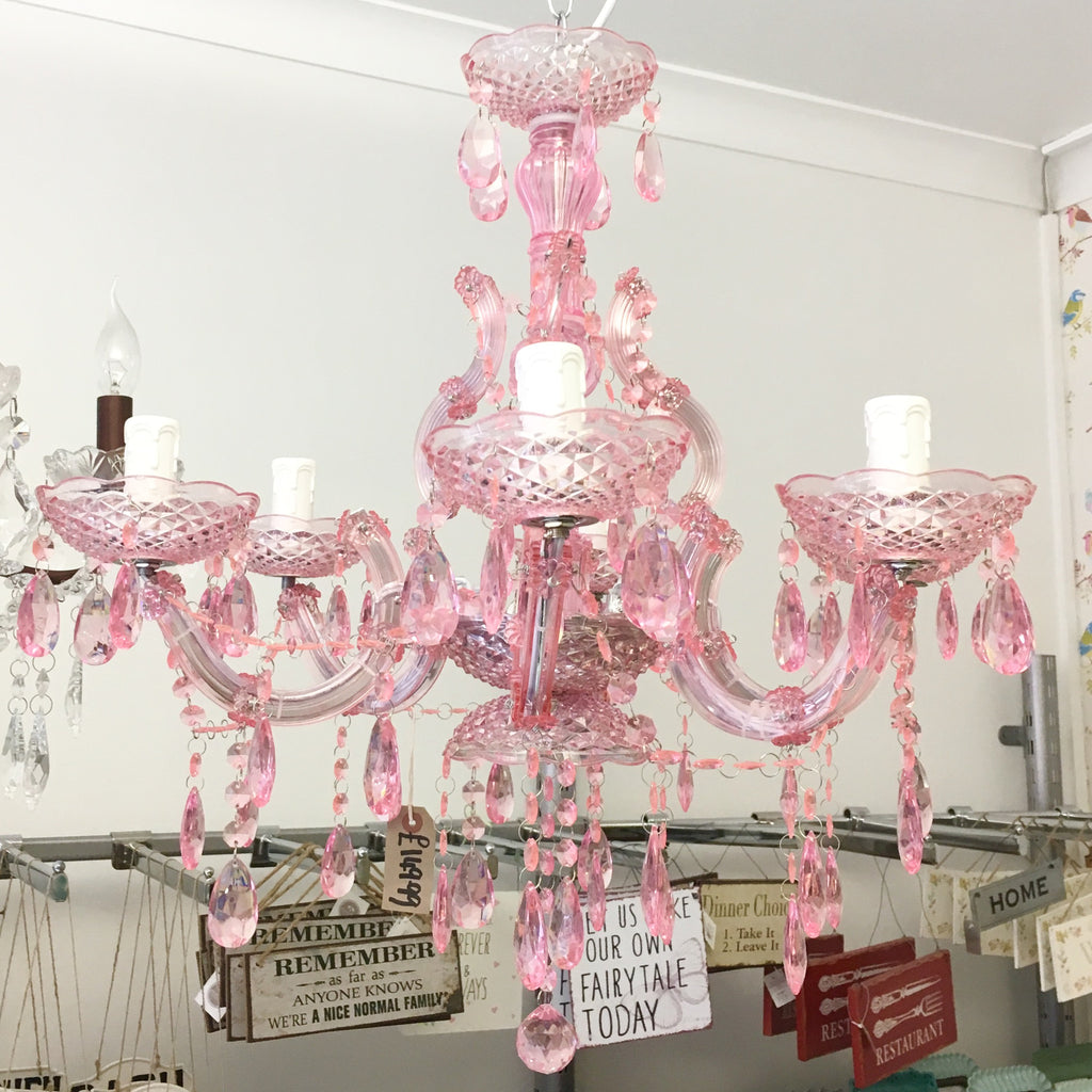 6 Arm Tickled Pink Chandelier