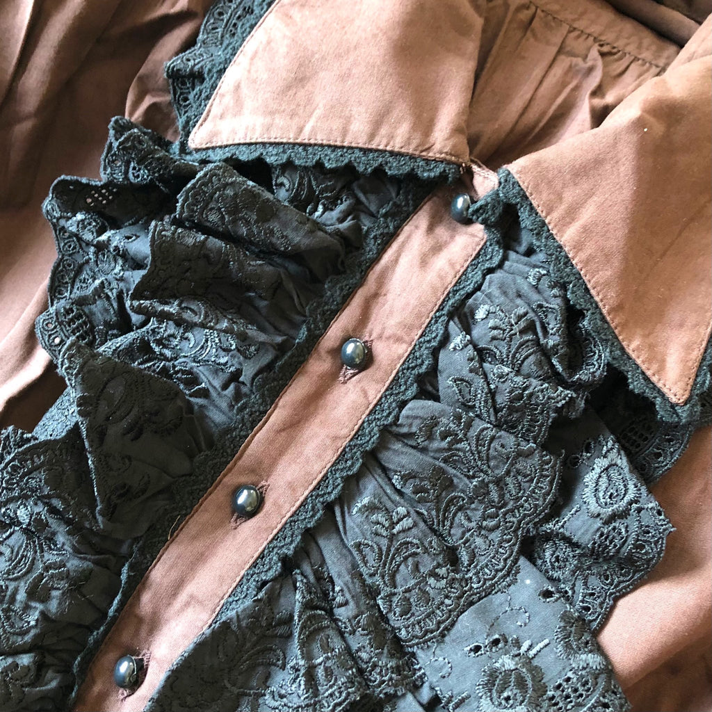 Sacrifice Lace Ruffle Frill Shirt - Brown