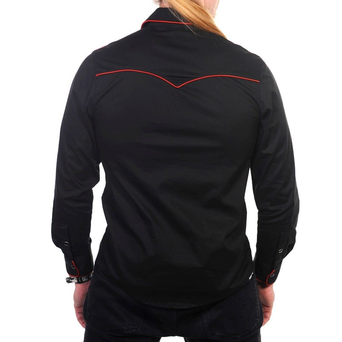 Mens black 2025 shirt red trim
