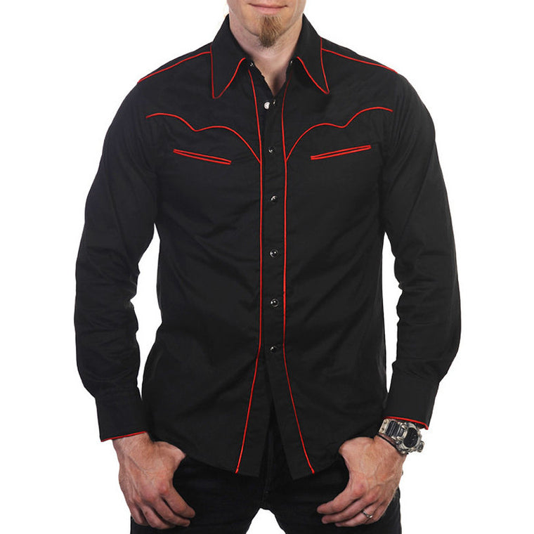 Cowboy Shirt - Black with Red Piping