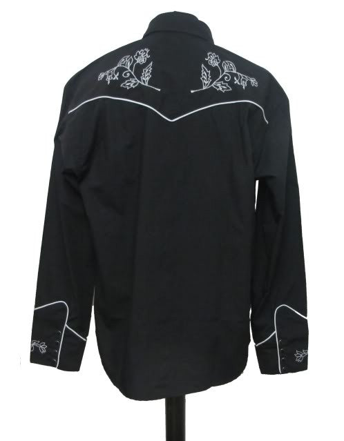 Cowboy Shirt - Black with White Floral Embroidery