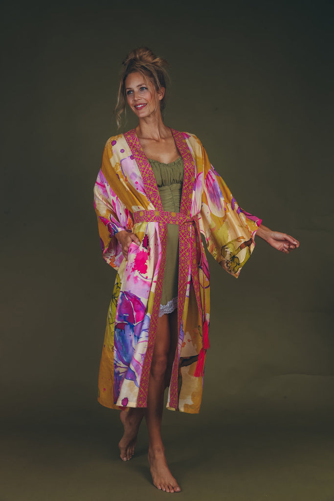 Mustard Orchid Kimono Gown