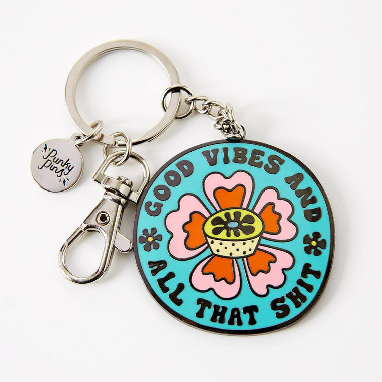 Punky Pins Enamel Keyring - Good Vibes and All That Shit
