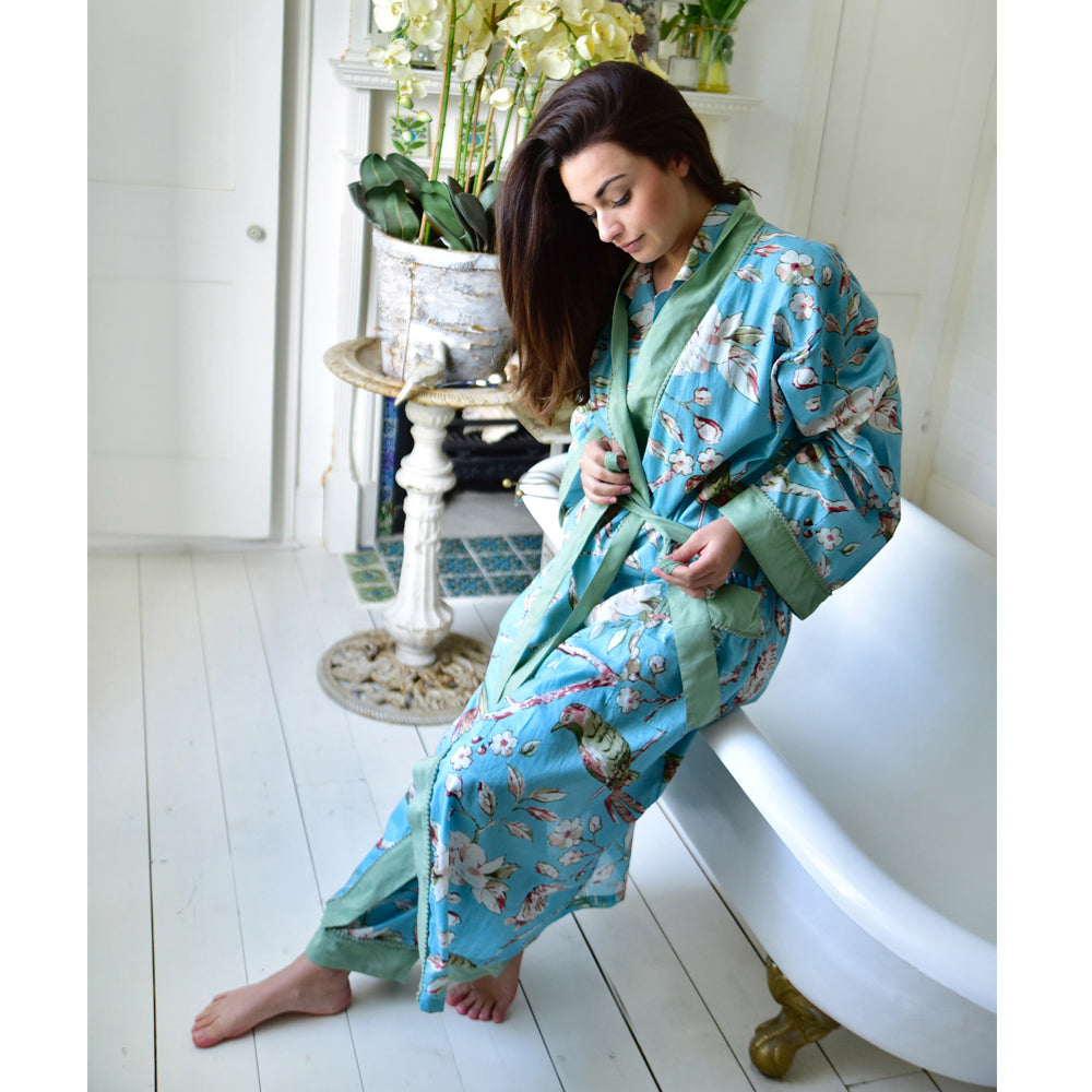 Cotton Blue Blossom Dressing Gown