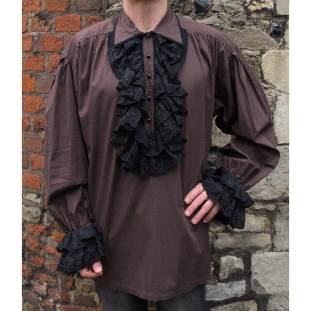 Sacrifice Lace Ruffle Frill Shirt - Brown