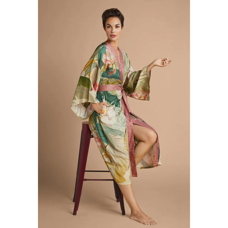 Delicate Tropics Kimono Gown - Sage