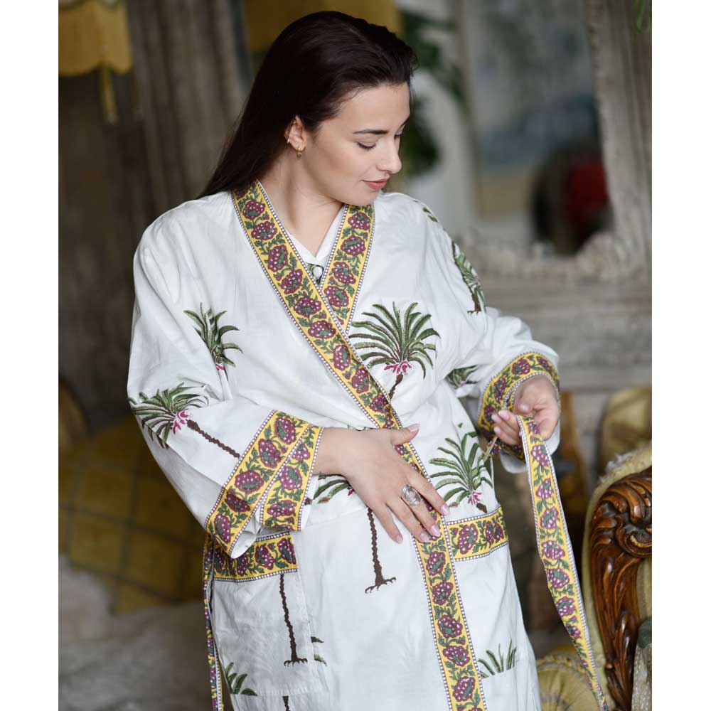 Cotton Green Palm Tree Dressing Gown