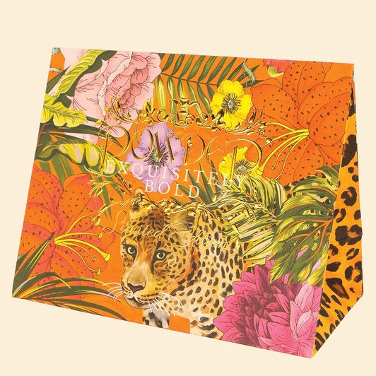 Satin Embroidered Headband - Floral Tiger Face in Indigo