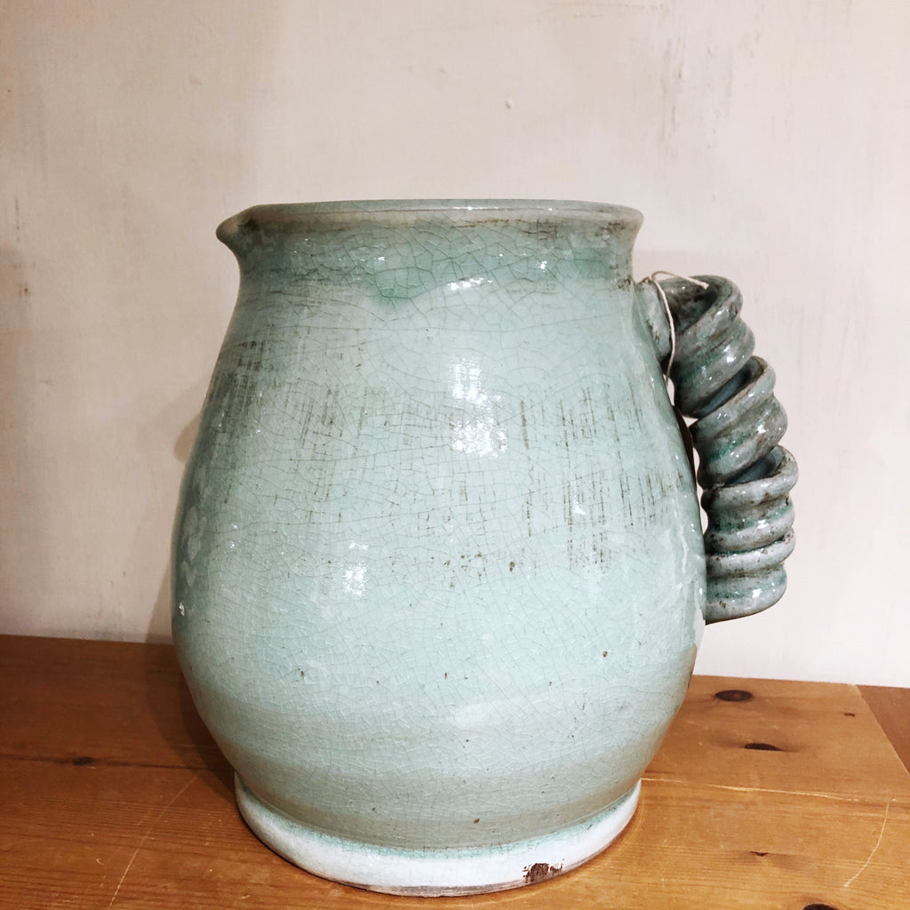 Large Green Jug With Twisted Handle