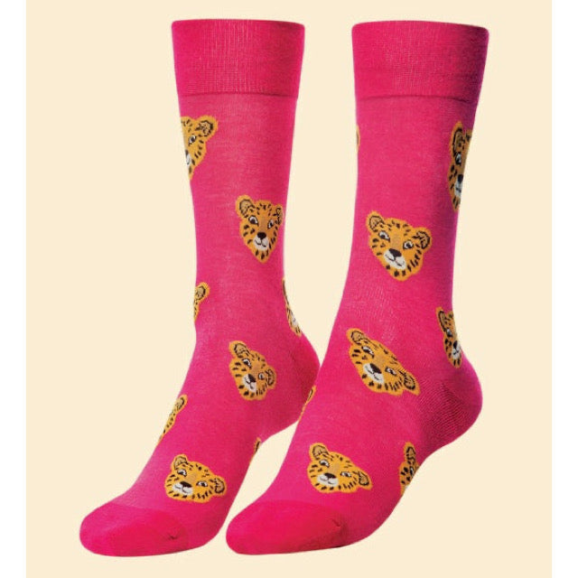 Men's Charming Cheetah Socks - Raspberry