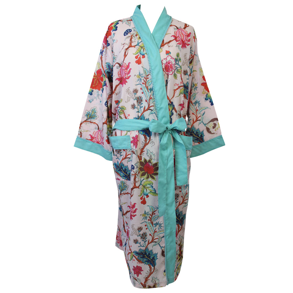 Cotton Exotic Blue Flower Dressing Gown