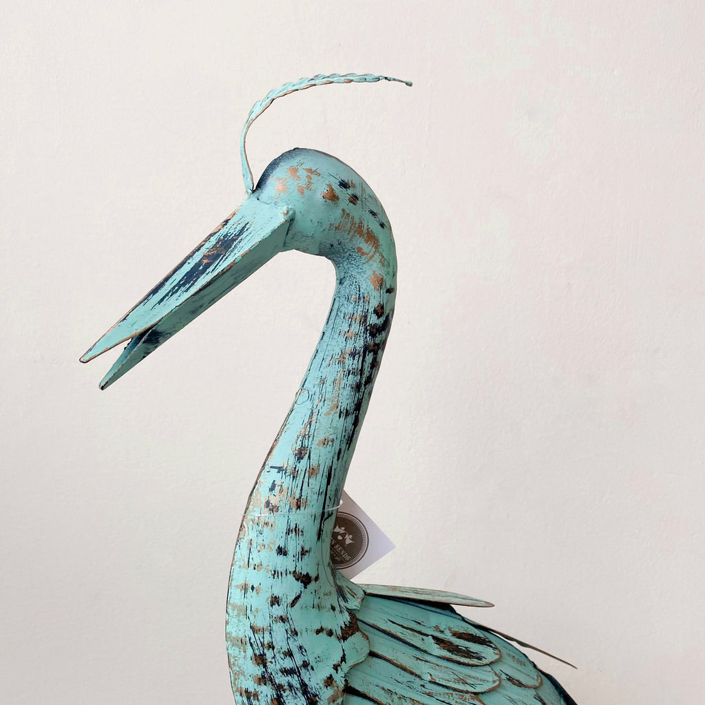 Verdigris Metal Heron Garden Ornament