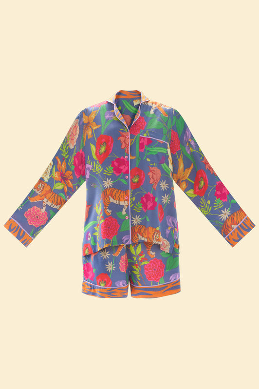 Floral Tiger Face in Indigo Pyjamas