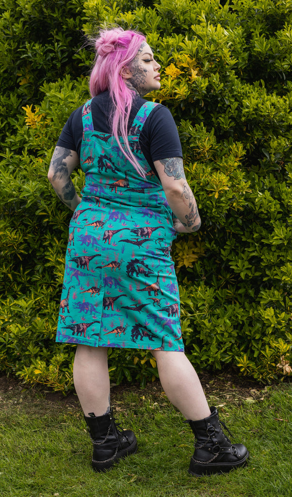 Jade Adventure Dinosaur Stretch Twill Long Pinafore Dress