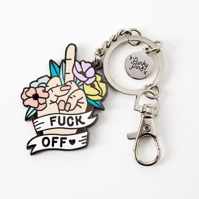 Punky Pins Enamel Keyring - Fuck Off Floral