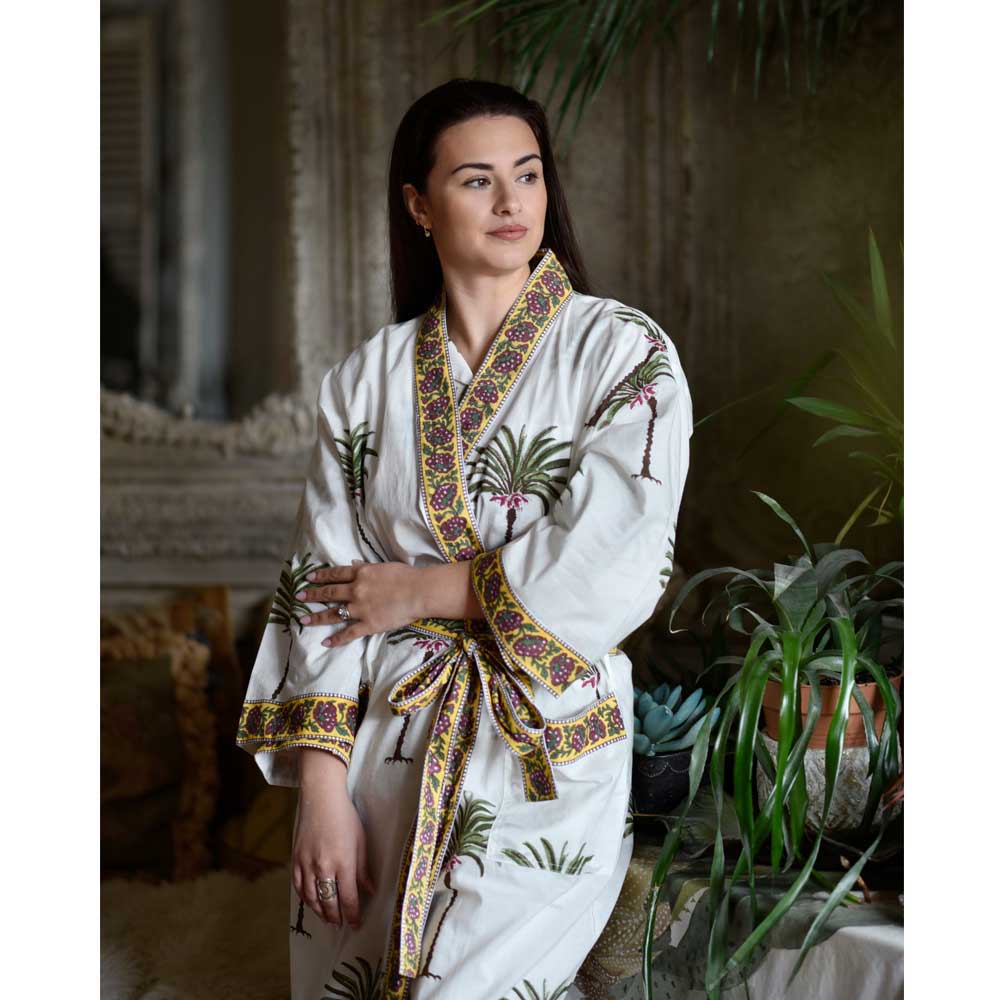Cotton Green Palm Tree Dressing Gown