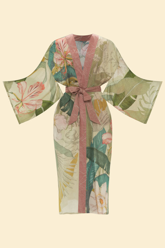 Delicate Tropics Kimono Gown - Sage
