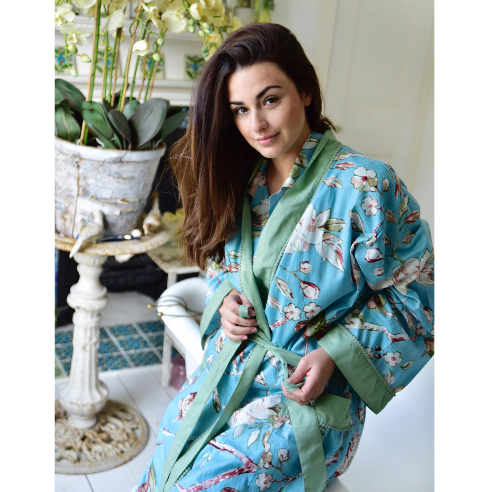 Cotton Blue Blossom Dressing Gown