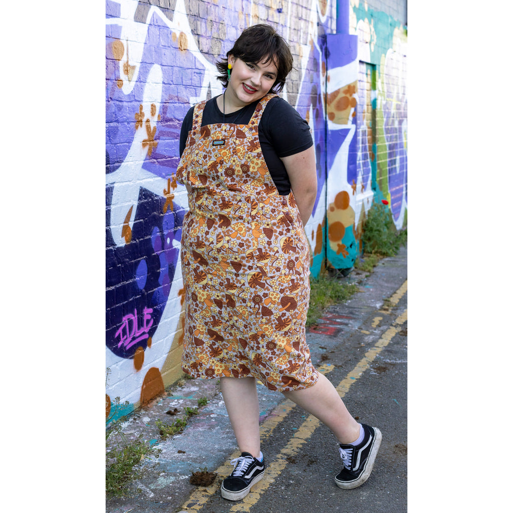Magic Mushroom Orange Corduroy Long Pinafore Dress