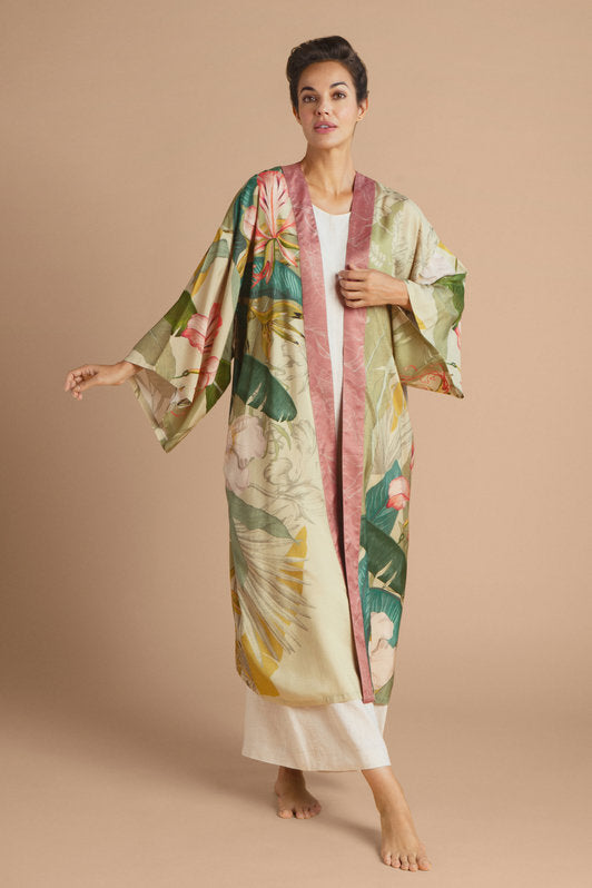 Delicate Tropics Kimono Gown - Sage