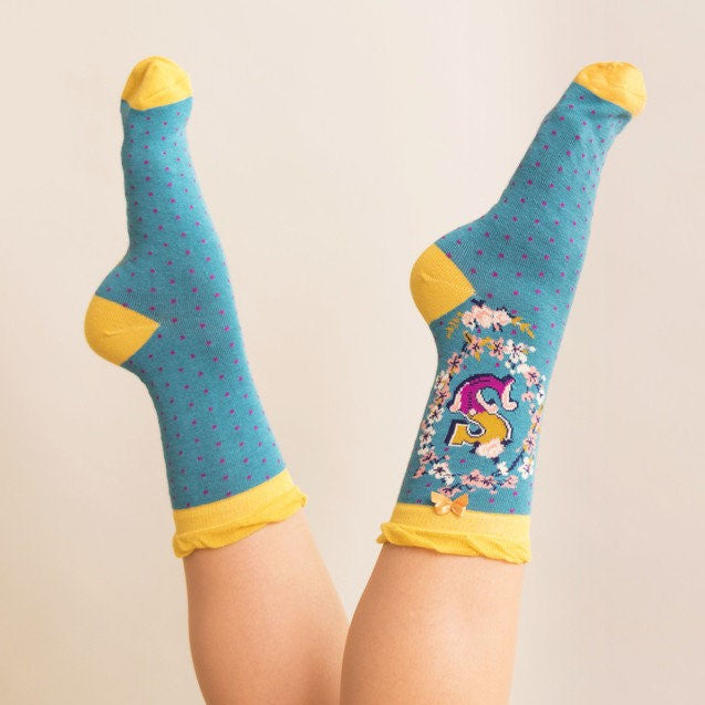 Powder Alphabet Ankle Socks - S