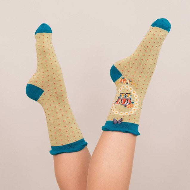 Powder Alphabet Ankle Socks - W