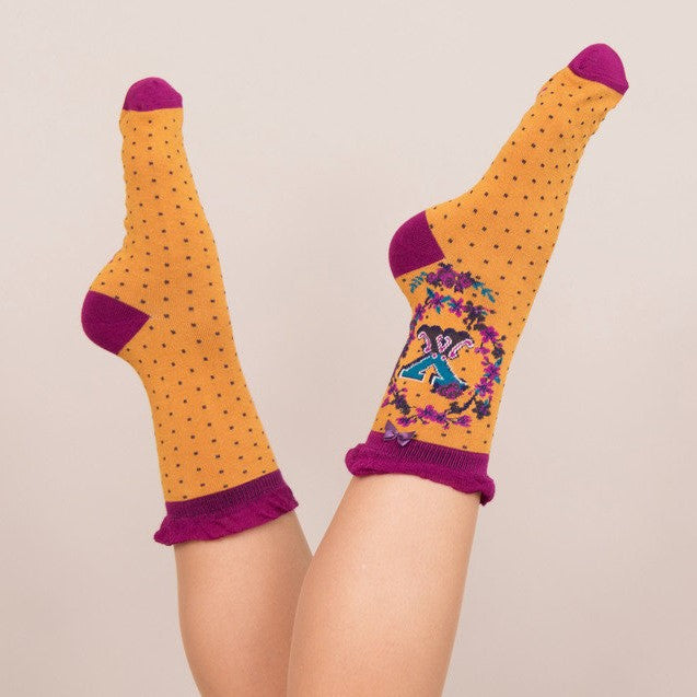Powder Alphabet Ankle Socks - X