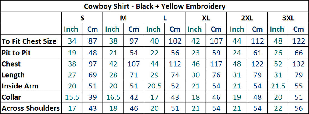 Cowboy Shirt - Black with Yellow Skull & Flame Embroidery