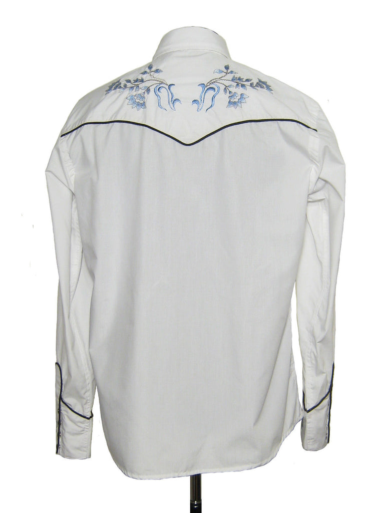 Cowboy Shirt - White with Blue Floral Embroidery